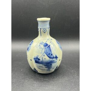 Vtg PZH Delft‎ Blue GIN Bottle 4" Hand Painted Lazarus Gate Mark Holland c.1950s